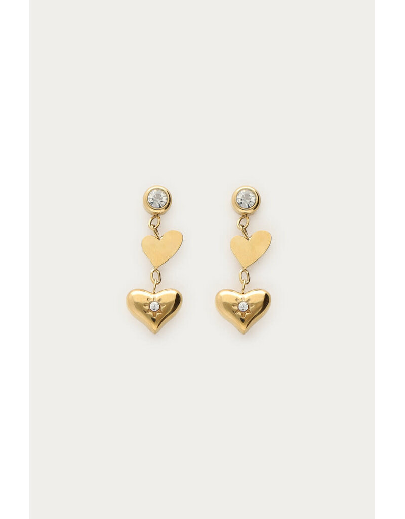 My Jewellery My Jewellery - Minimalistische oorhangers met hartjes en strass - goud