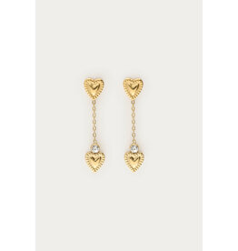 My Jewellery My Jewellery - Minimalistische oorhangers met dubbele detail hartjes - goud