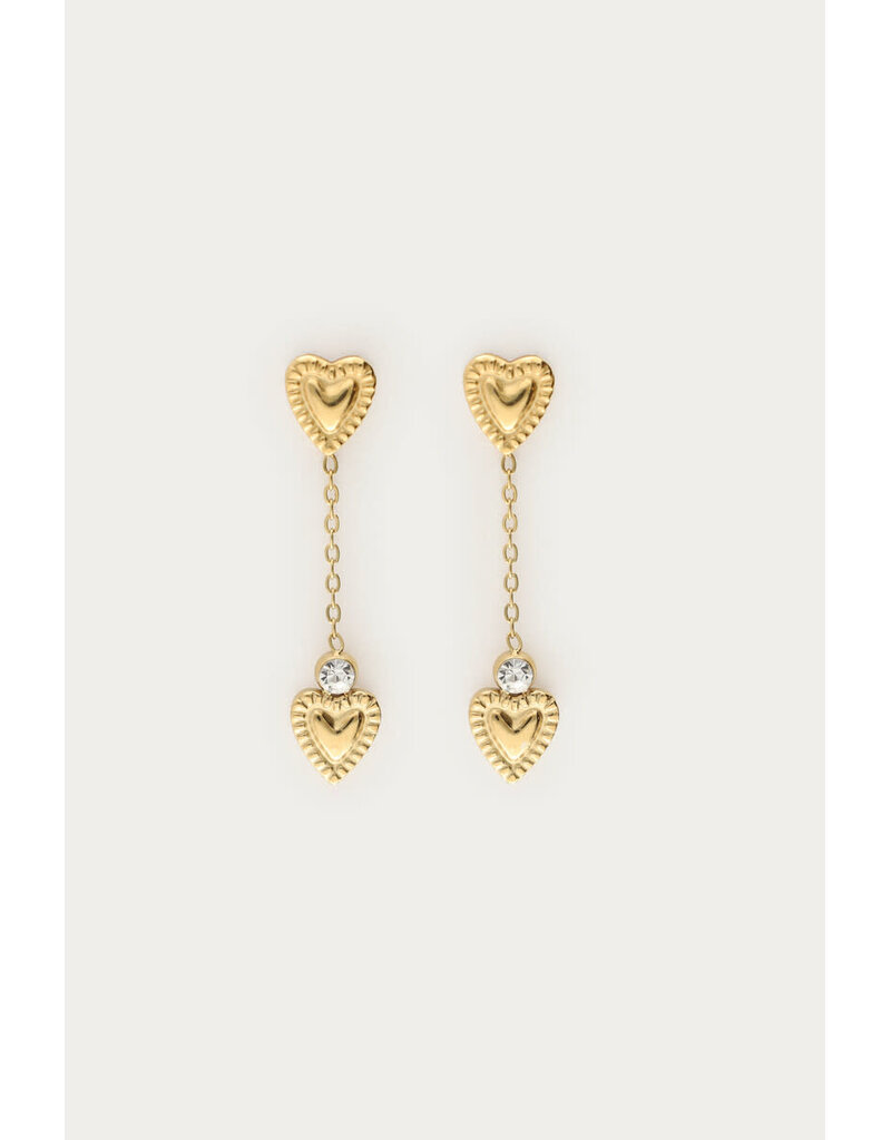 My Jewellery My Jewellery - Minimalistische oorhangers met dubbele detail hartjes - goud