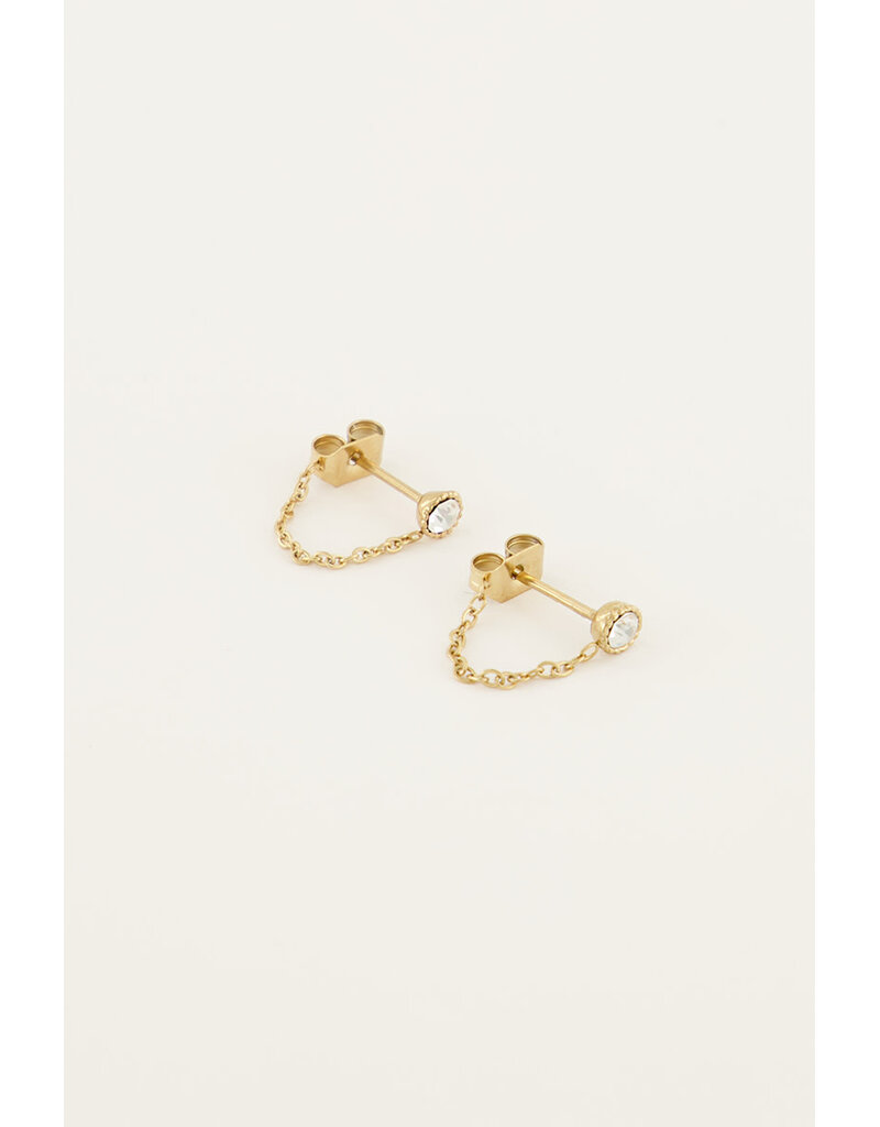 My Jewellery My Jewellery - Oorbellen met ketting & steentje - goud