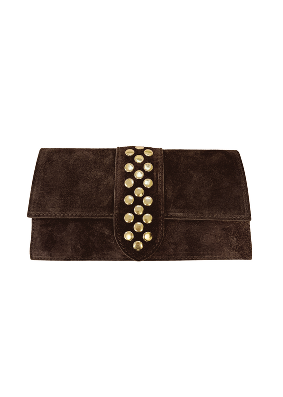 21Jewelz Suede tasje met gouden studs in het midden - bruin