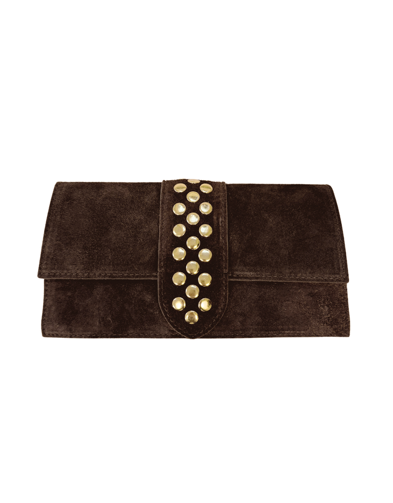 21Jewelz Suede tasje met gouden studs in het midden - bruin