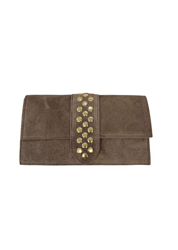 21Jewelz Suede tasje met gouden studs in het midden - taupe