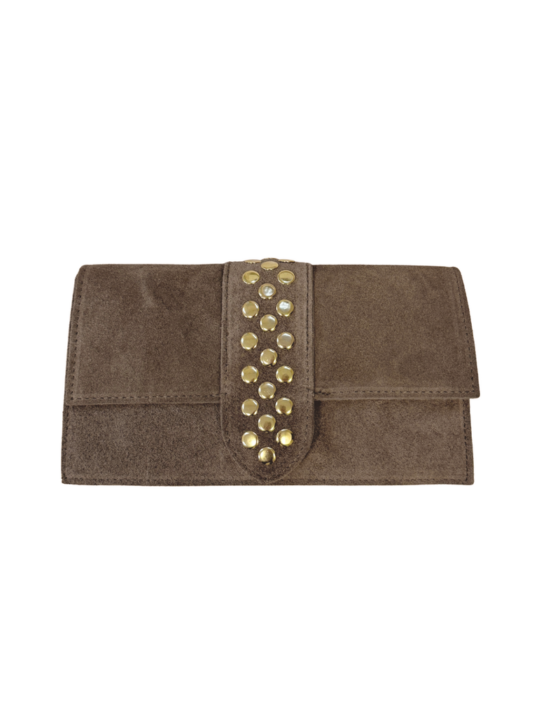 21Jewelz Suede tasje met gouden studs in het midden - taupe