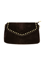 21Jewelz Suede tasje met gouden studs en rits - donkerbruin