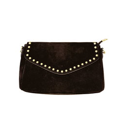 21Jewelz Suede tasje met gouden studs en rits - donkerbruin