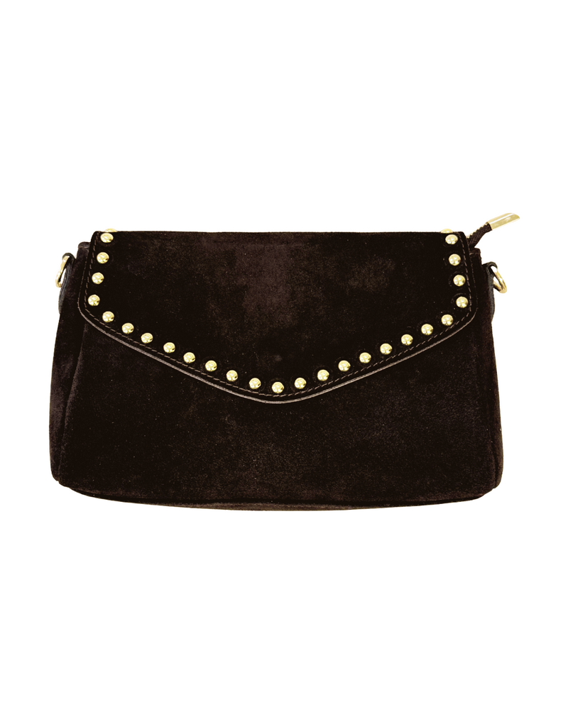 21Jewelz Suede tasje met gouden studs en rits - donkerbruin