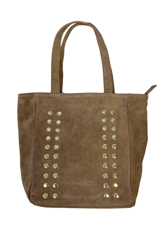 21Jewelz Suede tasje met kleine gouden studs - taupe