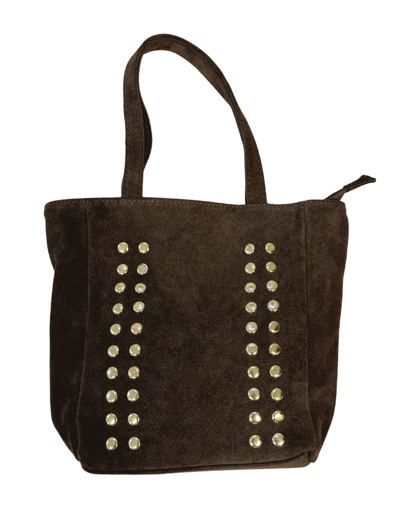 21Jewelz Suede tasje met kleine gouden studs - donkerbruin
