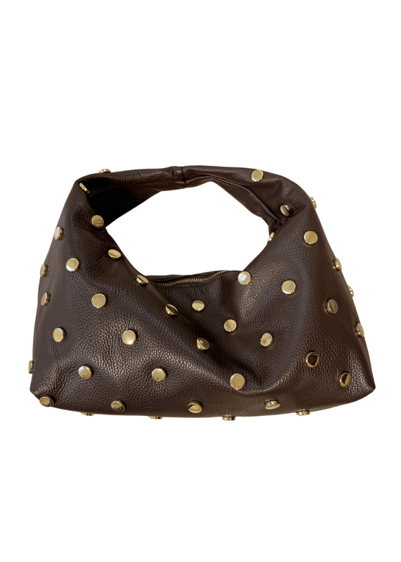 21Jewelz Leren midi tas met gouden studs - donkerbruin