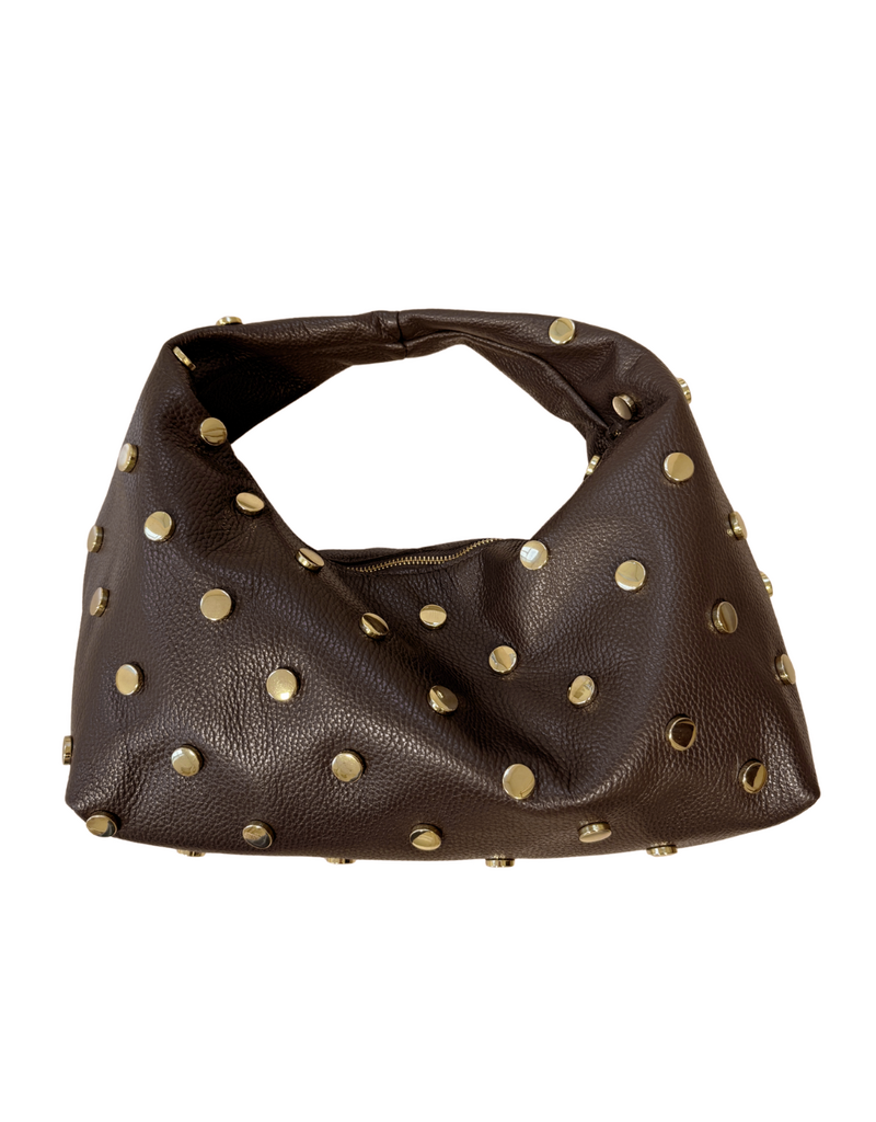 21Jewelz Leren midi tas met gouden studs - donkerbruin