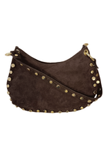 21Jewelz Halfronde suede tas met gouden studs - donkerbruin