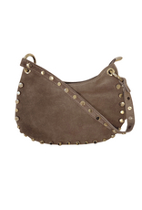 21Jewelz Halfronde suede tas met gouden studs - taupe