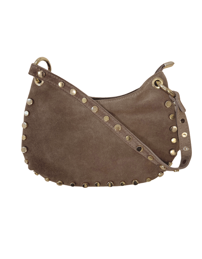 21Jewelz Halfronde suede tas met gouden studs - taupe
