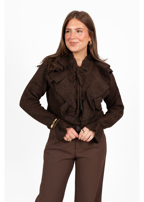 21Jewelz Gebreide trui met ruffles - bruin