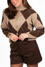 21Jewelz Geruite trui met hoge kraag - bruin/beige