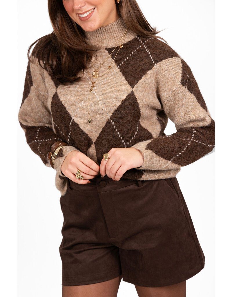 21Jewelz Geruite trui met hoge kraag - bruin/beige