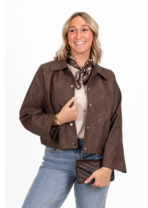 21Jewelz PU leren jasje met printje - bruin