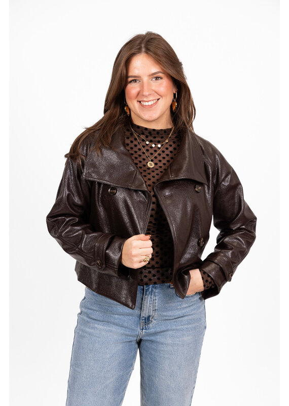 21Jewelz Leren korte trenchcoat - bruin