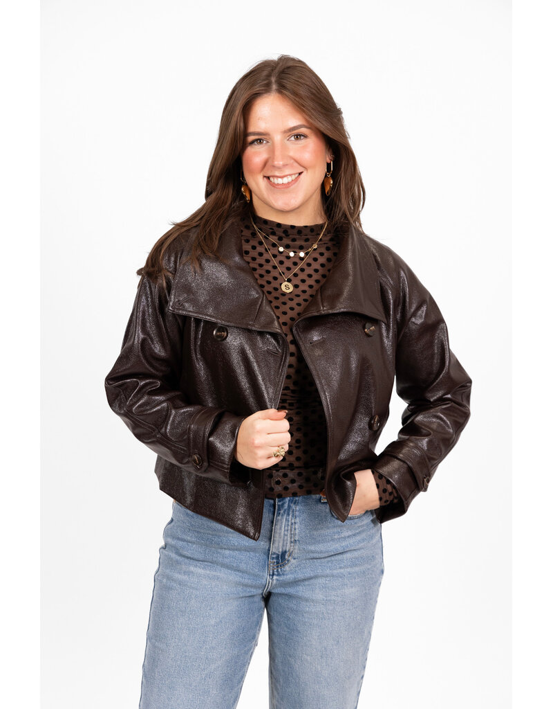 21Jewelz Leren korte trenchcoat - bruin