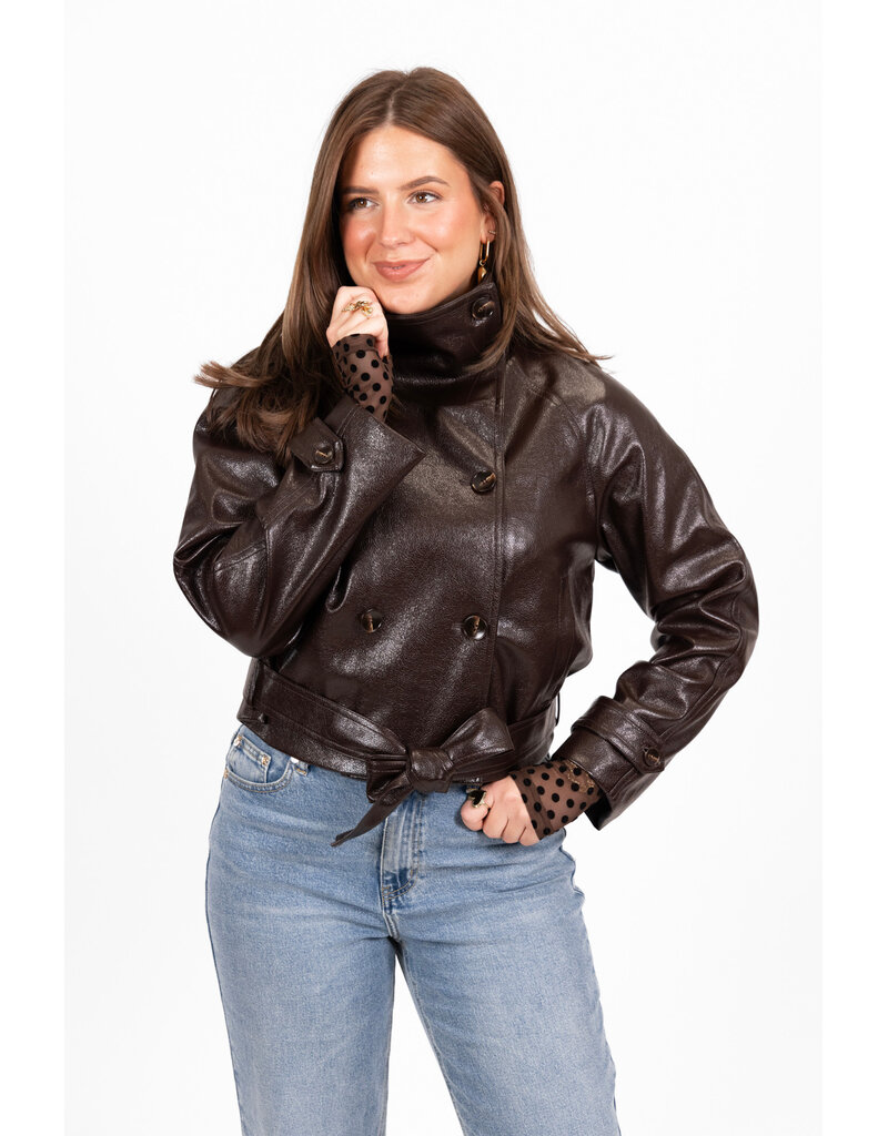 21Jewelz Leren korte trenchcoat - bruin