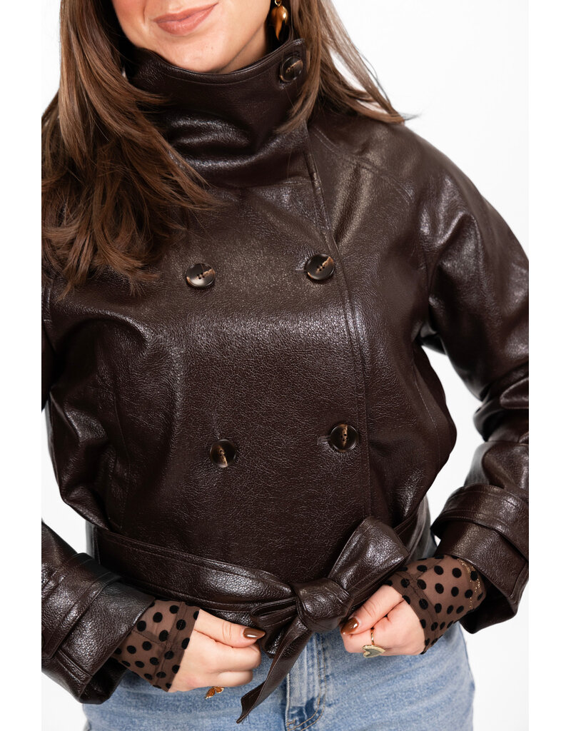 21Jewelz Leren korte trenchcoat - bruin