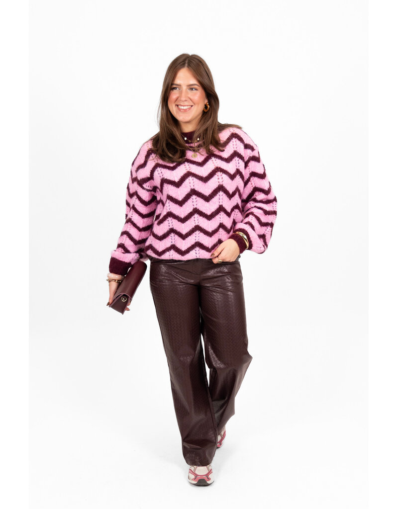 21Jewelz Gebreide trui met zigzag - bordeaux/roze