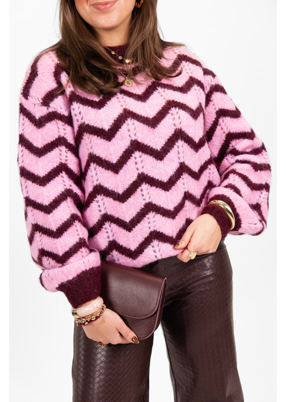 21Jewelz Gebreide trui met zigzag - bordeaux/roze