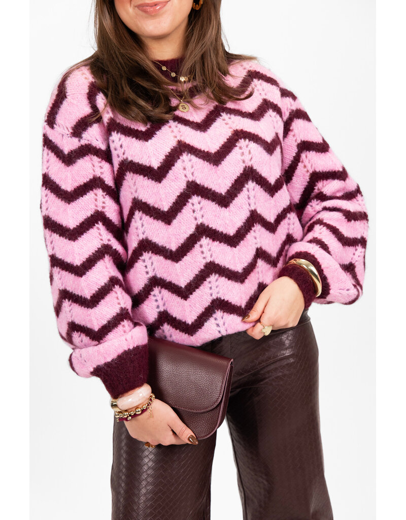 21Jewelz Gebreide trui met zigzag - bordeaux/roze