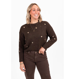 21Jewelz Trui met gouden studs hartjes - bruin