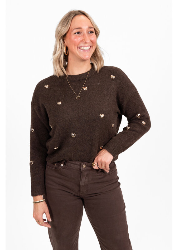 21Jewelz Trui met gouden studs hartjes - bruin