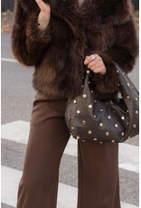 21Jewelz Leren midi tas met gouden studs - donkerbruin