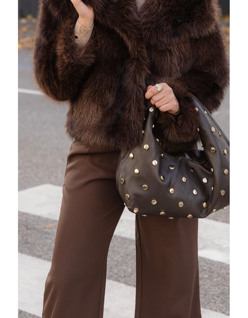 21Jewelz Leren midi tas met gouden studs - donkerbruin