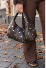 21Jewelz Leren midi tas met gouden studs - donkerbruin