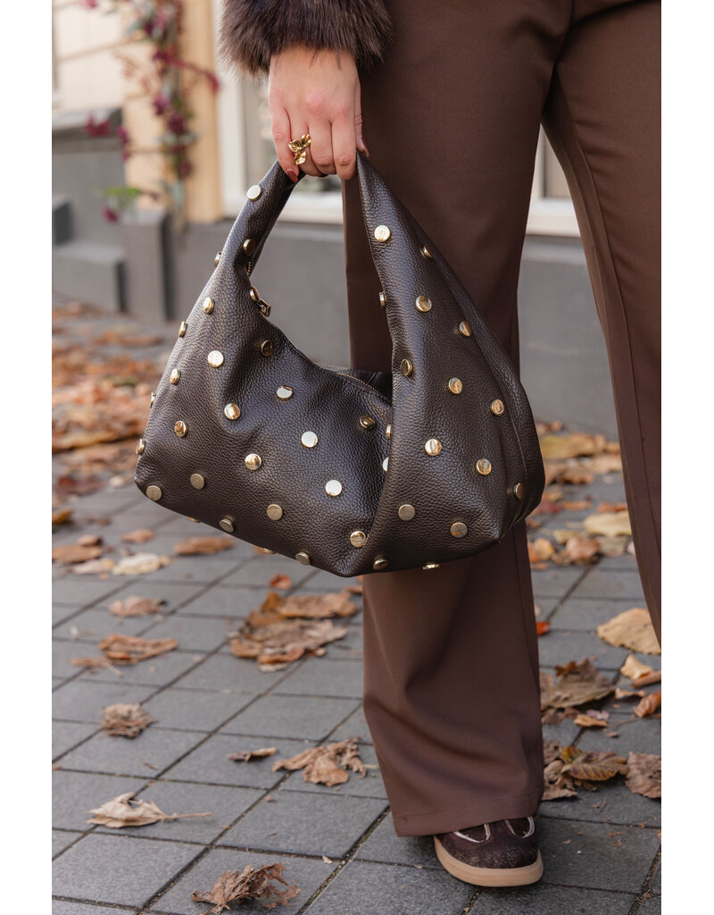 21Jewelz Leren midi tas met gouden studs - donkerbruin
