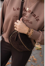 21Jewelz Crossbody tas met gouden studs - suede donker bruin