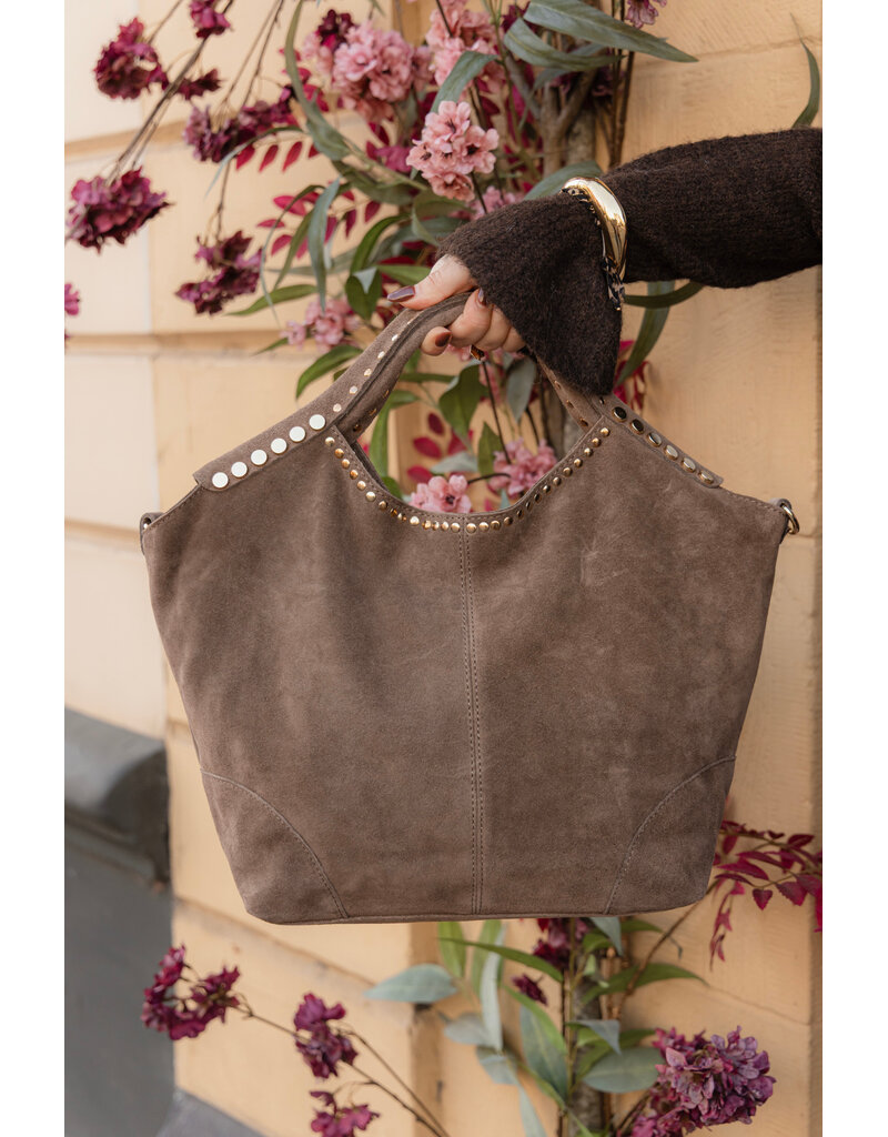 21Jewelz Suede shopper met gouden studs - taupe