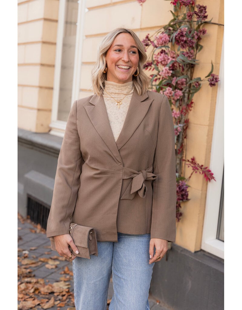 21Jewelz Suede tasje met gouden studs in het midden - taupe