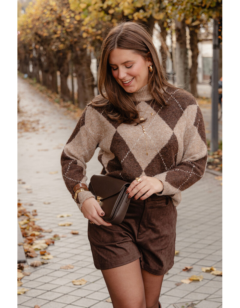 21Jewelz Geruite trui met hoge kraag - bruin/beige