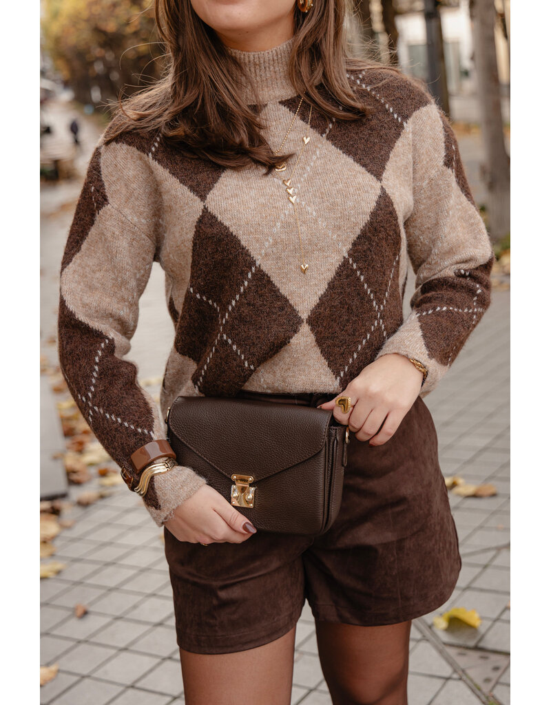 21Jewelz Geruite trui met hoge kraag - bruin/beige
