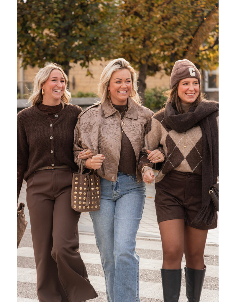 21Jewelz Geruite trui met hoge kraag - bruin/beige