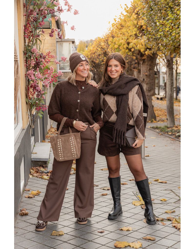 21Jewelz Suede tasje met kleine gouden studs - taupe