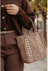 21Jewelz Suede tasje met kleine gouden studs - taupe