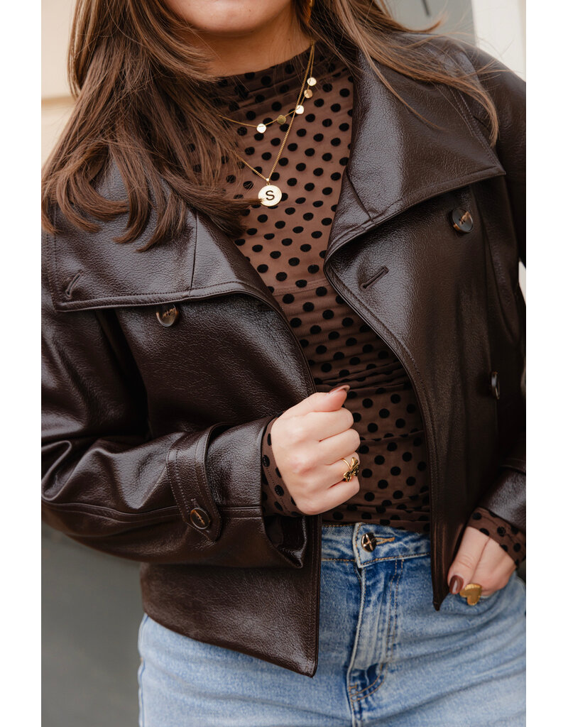 21Jewelz Leren korte trenchcoat - bruin