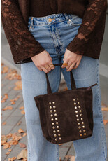 21Jewelz Suede tasje met kleine gouden studs - donkerbruin