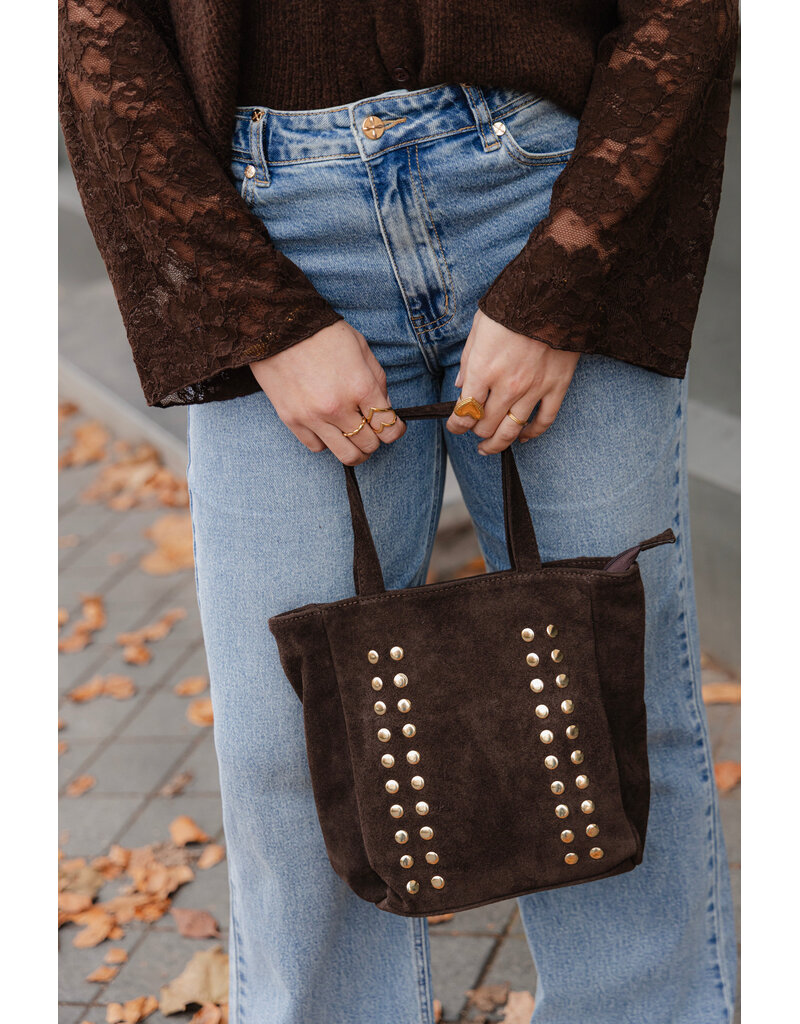21Jewelz Suede tasje met kleine gouden studs - donkerbruin