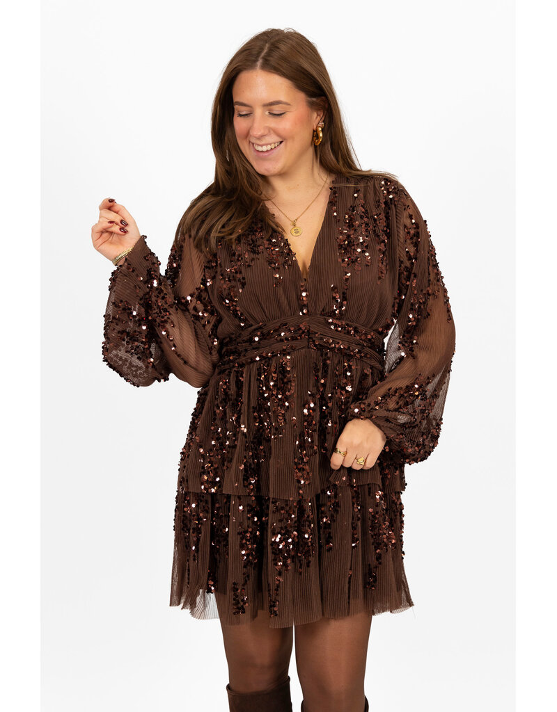 21Jewelz Pailetten jurkje - bruin