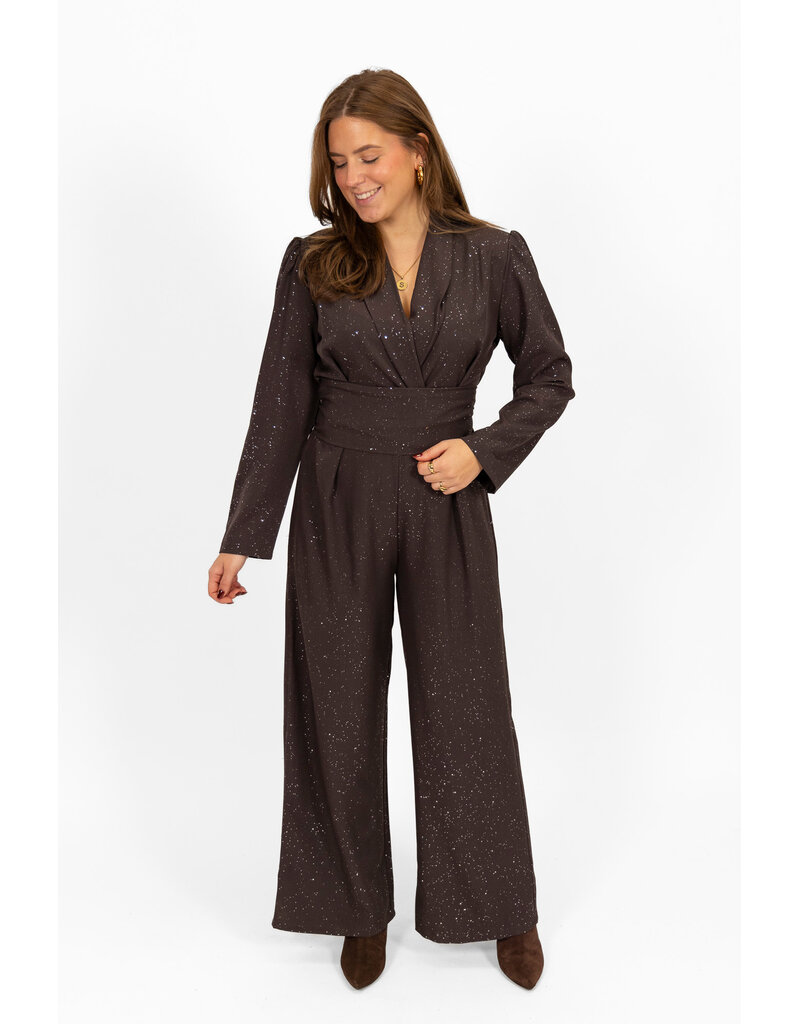 21Jewelz Lange glitterjumpsuit - donkerbruin