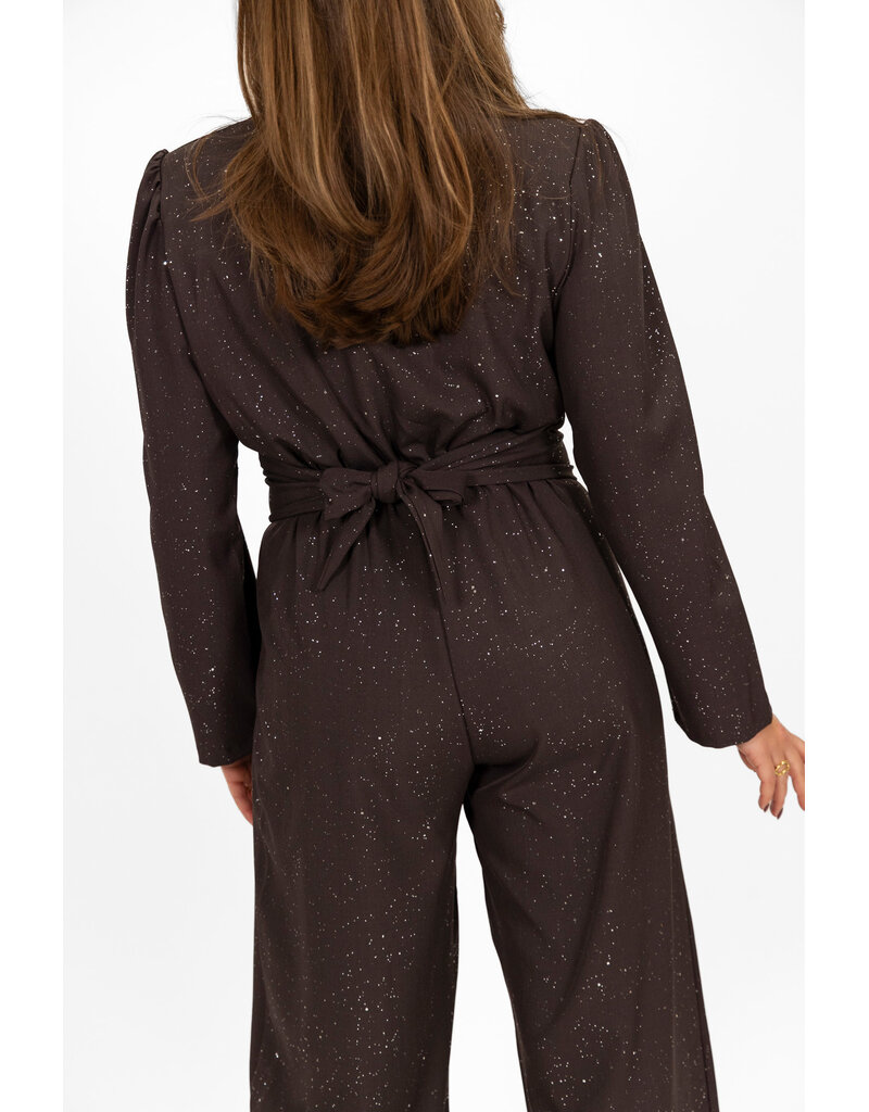 21Jewelz Lange glitterjumpsuit - donkerbruin