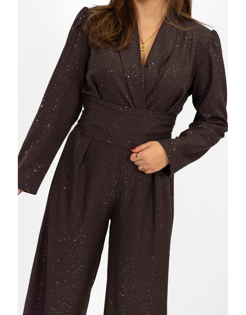 21Jewelz Lange glitterjumpsuit - donkerbruin